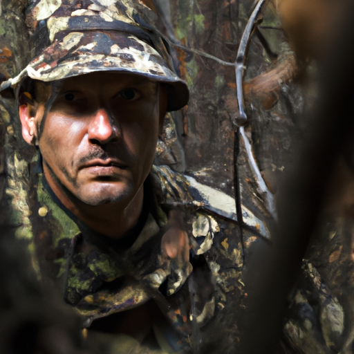 A hunter wearing camouflage gear, blending into the natural environment.